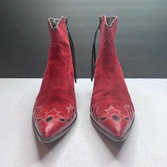 Antonio Melani Red Suede Leather Western Ankle Boots Women's 9 M Kitten Heel - Picture 3 of 15
